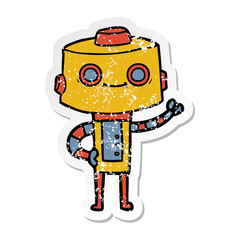 distressed sticker of a cartoon robot