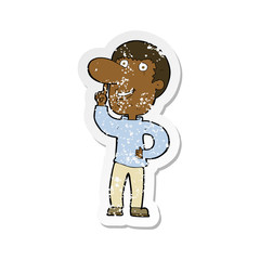 retro distressed sticker of a cartoon man with idea