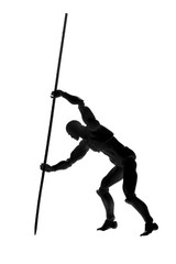 Silhouette of a man with a spear on a white background