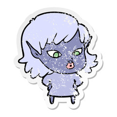 distressed sticker of a pretty cartoon elf girl