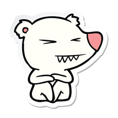 sticker of a angry polar bear cartoon sitting