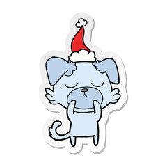 cute sticker cartoon of a dog wearing santa hat