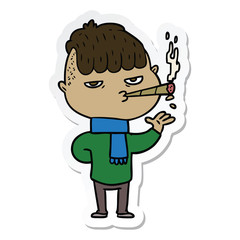 sticker of a cartoon man smoking