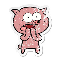 distressed sticker of a cartoon pig shouting