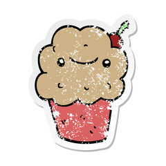 distressed sticker of a cartoon cupcake
