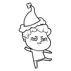 line drawing of a angry man wearing santa hat