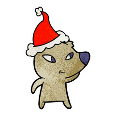 cute textured cartoon of a bear wearing santa hat