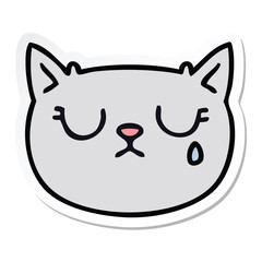 sticker of a quirky hand drawn cartoon crying cat