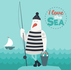 Funny seagull fishing