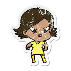 distressed sticker of a cartoon stressed woman