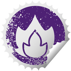 distressed circular peeling sticker symbol fire