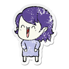 distressed sticker of a cute cartoon happy vampire girl