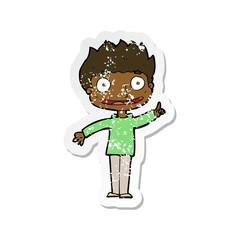 retro distressed sticker of a cartoon happy boy