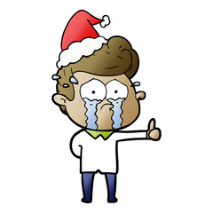gradient cartoon of a crying man wearing santa hat