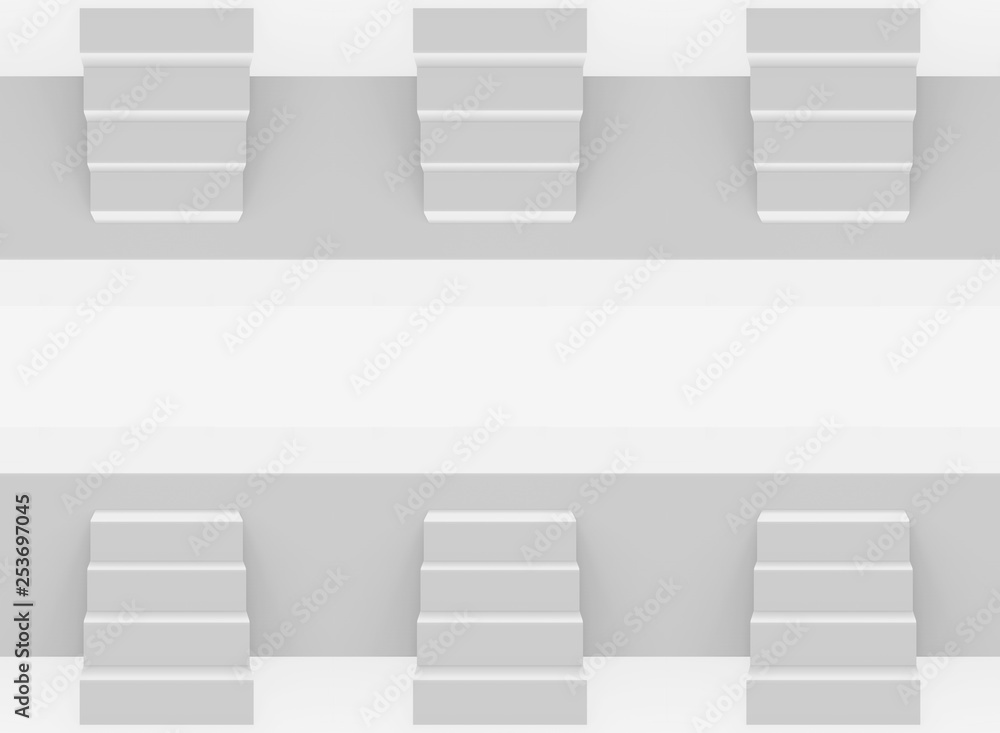 Poster 3d rendering. gray stairs up and down pattern background.