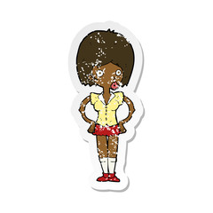 retro distressed sticker of a cartoon woman with hands on hips