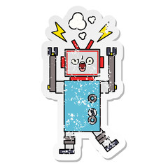 distressed sticker of a cute cartoon broken robot