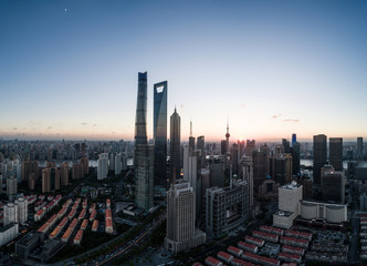 Naklejka na ściany i meble aerial view of Lujiazui, Shanghai, at sunset