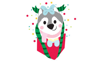 Cute dogs Santa claus in Christmas concept