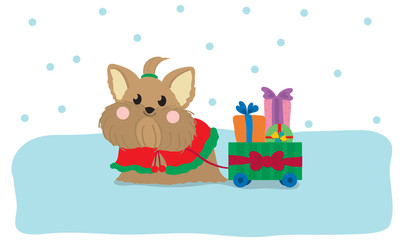 Cute dogs Santa claus in Christmas concept