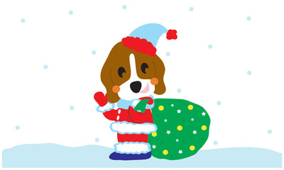 Cute dogs Santa claus in Christmas concept