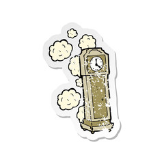 retro distressed sticker of a cartoon old grandfather clock