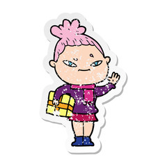 distressed sticker of a cartoon woman