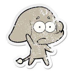 distressed sticker of a cartoon unsure elephant