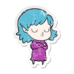 distressed sticker of a cartoon elf girl