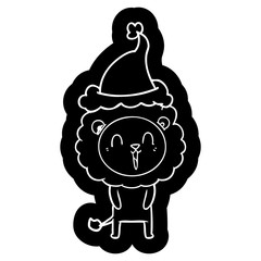 laughing lion cartoon icon of a wearing santa hat