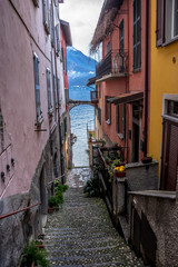 Italy, Varenna, Lake Como, a narrow river in a city