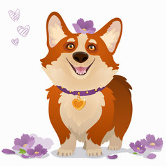 cheerful dog with flowers