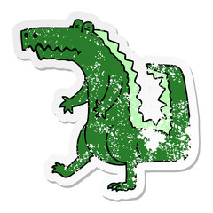 distressed sticker of a quirky hand drawn cartoon crocodile