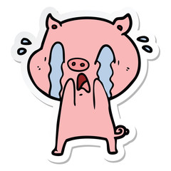 sticker of a crying pig cartoon