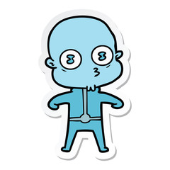 sticker of a cartoon weird bald spaceman