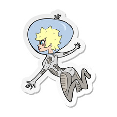 sticker of a cartoon space woman