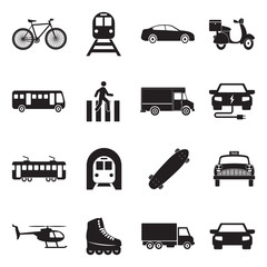 City Transport Icons. Black Flat Design. Vector Illustration. 