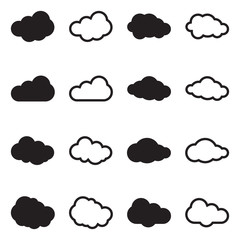 Clouds Icons. Black Flat Design. Vector Illustration. 