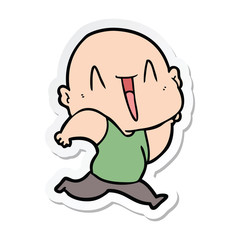 sticker of a happy cartoon bald man