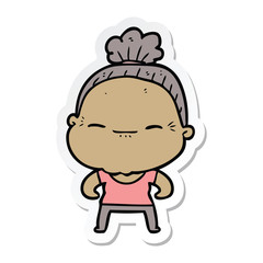 sticker of a cartoon peaceful old woman