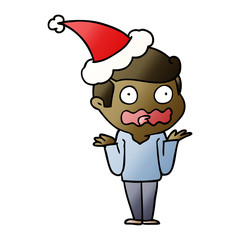 gradient cartoon of a man totally stressed out wearing santa hat