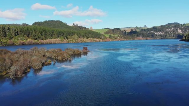 Aerial drone view of Lake Whakamaru in Waikato New Zealand a hydro lake to generate electricity
