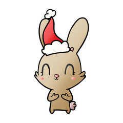 cute gradient cartoon of a rabbit wearing santa hat