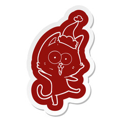 funny cartoon icon of a cat wearing santa hat