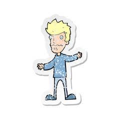 retro distressed sticker of a cartoon nervous man
