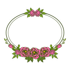 Vector illustration beautiful frame with pink rose flower and green leaves