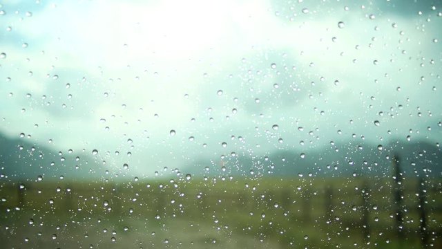 Raindrops hitting car window