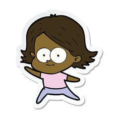 sticker of a happy cartoon girl