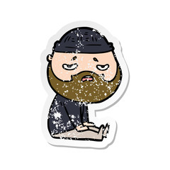 distressed sticker of a cartoon worried man with beard