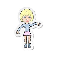 retro distressed sticker of a cartoon surprised woman